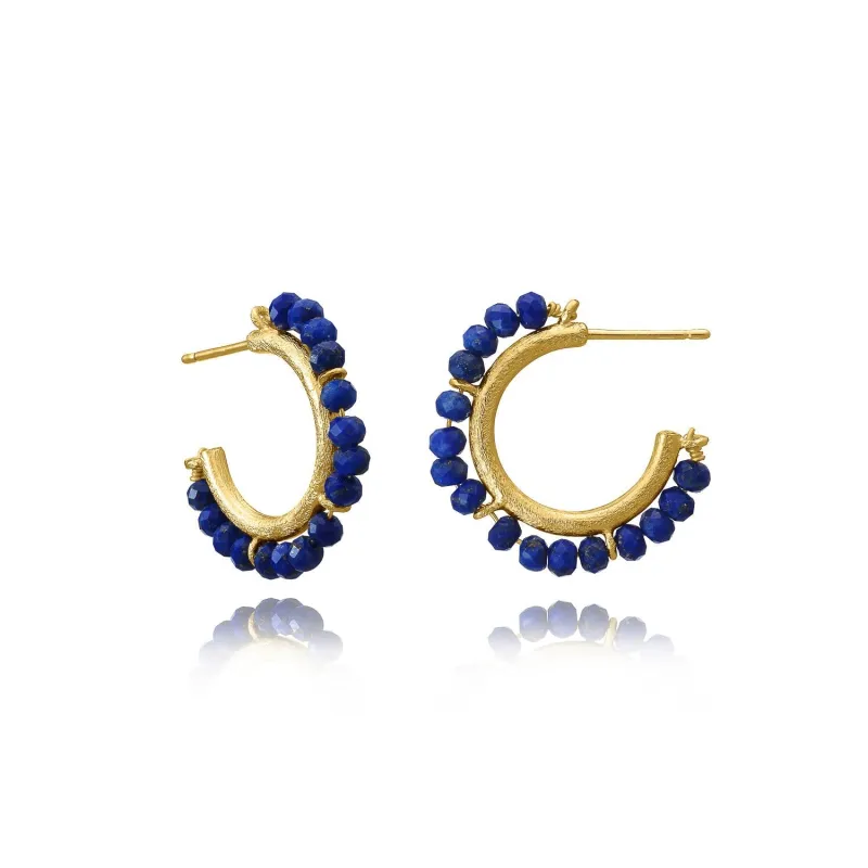 Ophelia Small Gemstone Hoops Lapis sold by Azuni London