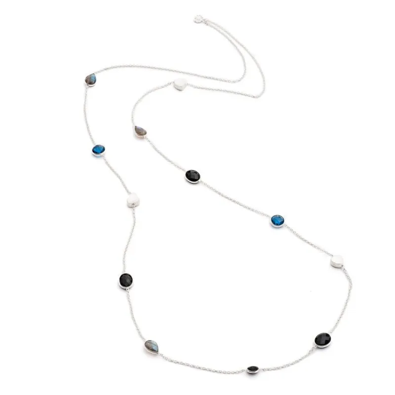 Penelope multi-stone Necklace: in Silver with Iolite, Black Onyx & Labradorite sold by Azuni London