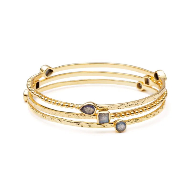 Athena Three Stacking Bangles Set Labradorite sold by Azuni London