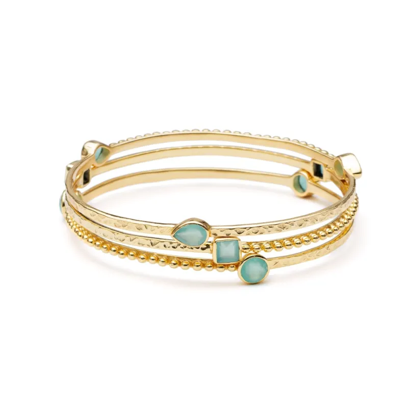 Athena Three Stacking Bangles Set Aqua Chalcedony made by Azuni London