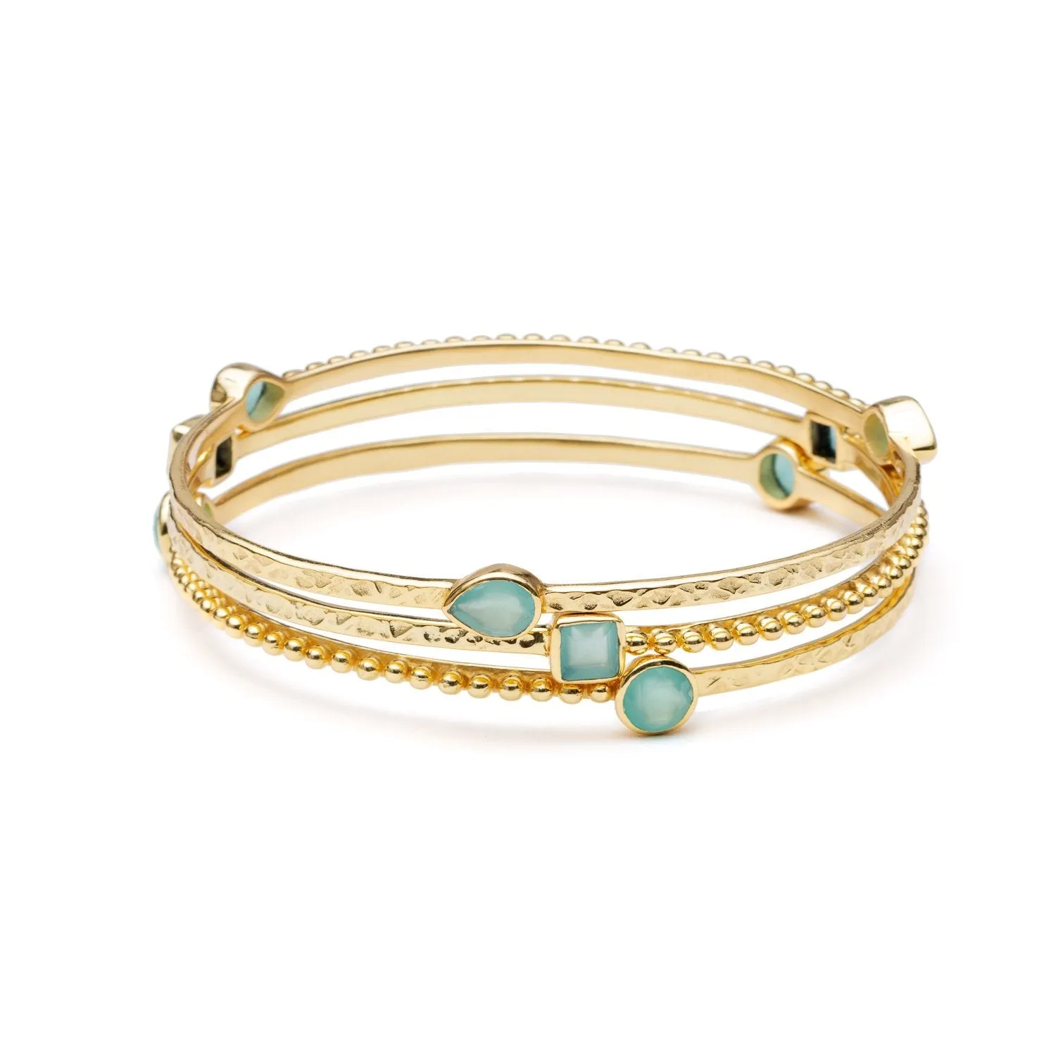 Athena Three Stacking Bangles Set Aqua Chalcedony sold by Azuni London