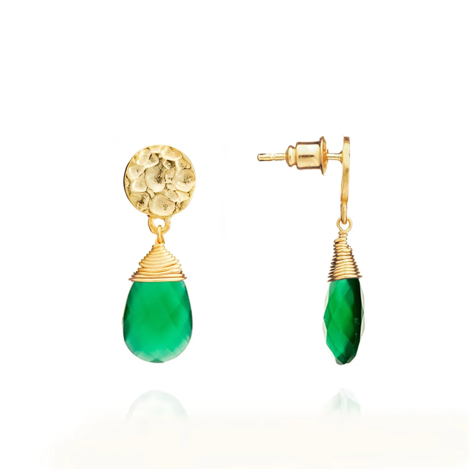 Athena Large Drop Earrings: Green Onyx sold by Azuni London