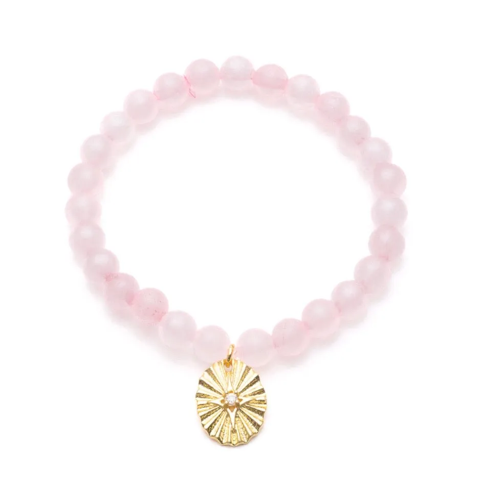 Astral Crucis Gemstone Beaded Bracelet Rosestone & Cubic Zirconia sold by Azuni London