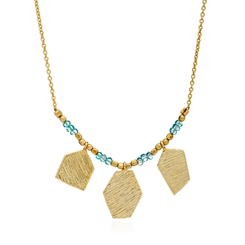 Athena Thetis Gemstone and Textured Charm Necklace Apatite/Peach Agate/Tourmaline sold by Azuni London