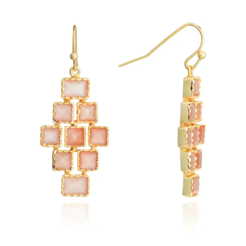 Athena Large Mosaic Drop Earrings Peach Moonstone sold by Azuni London