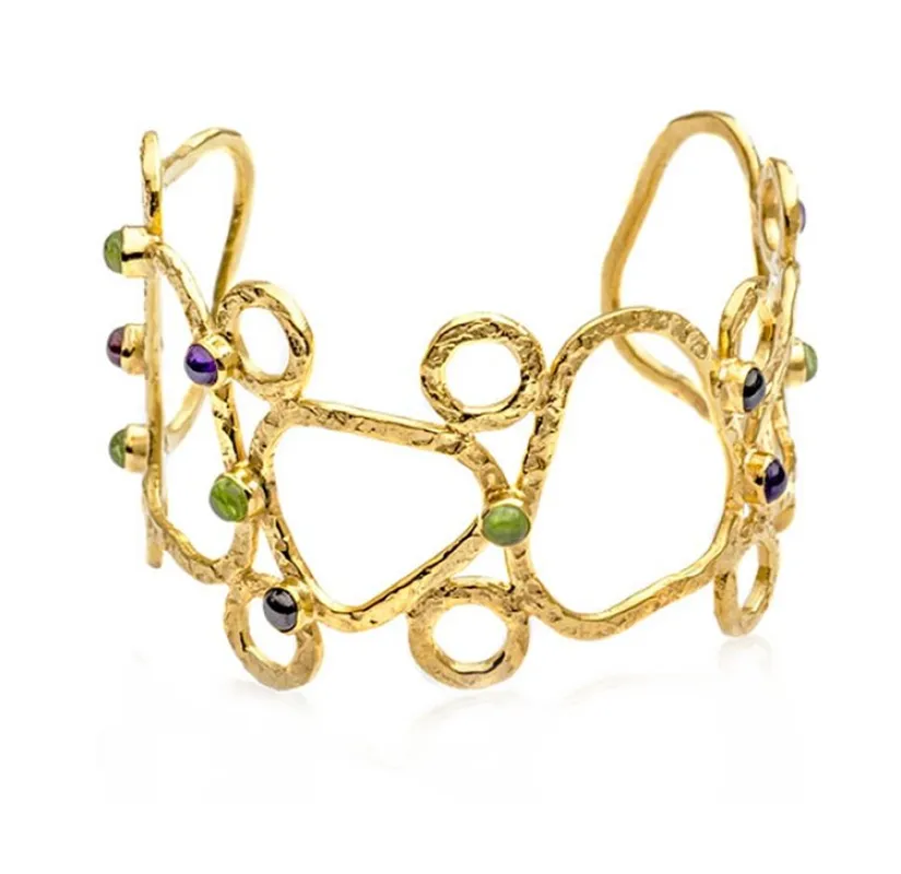 Thalia Sculptural Cuff with Amethyst, Peridot & Garnet sold by Azuni London