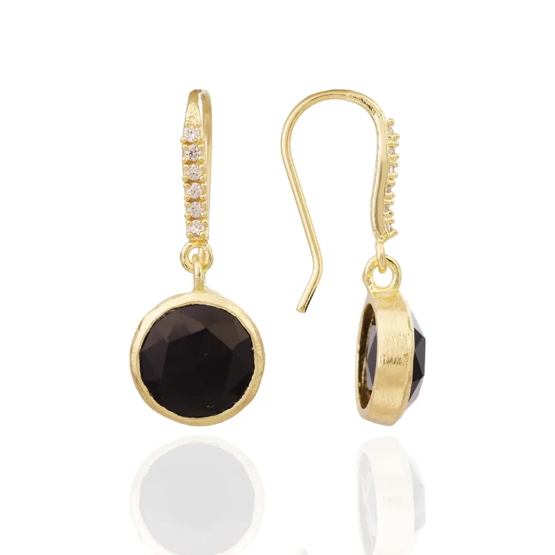 [PRE-ORDER] Charis Round Gemstone Earrings Black Onyx, Front CZ Hooks sold by Azuni London