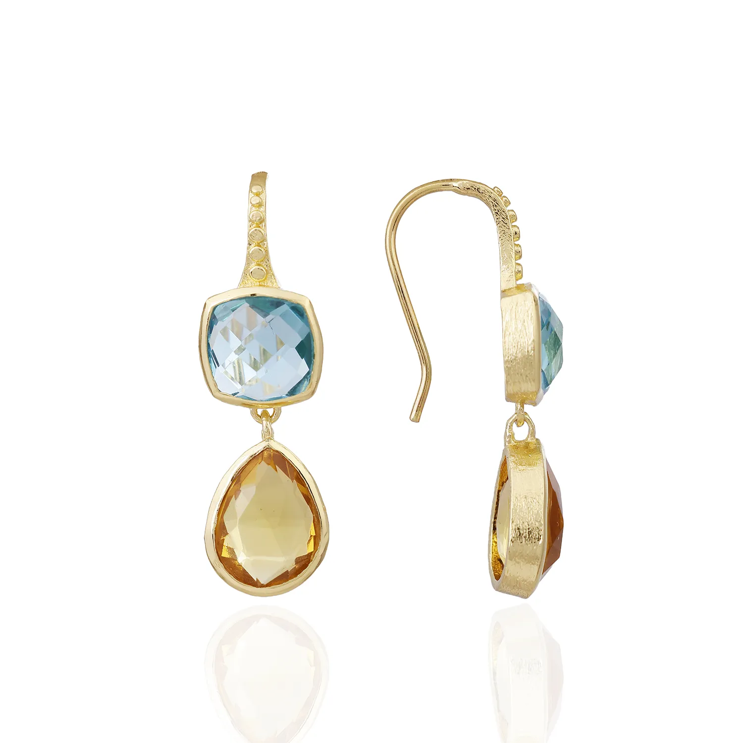 Charis Double Gemstone Earrings Blue Topaz & Citrine sold by Azuni London