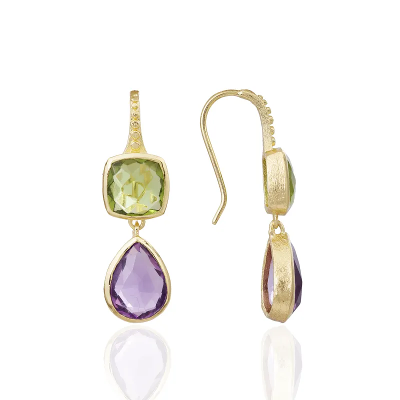 [PRE-ORDER] Charis Double Gemstone Earrings Peridot & Amethyst sold by Azuni London