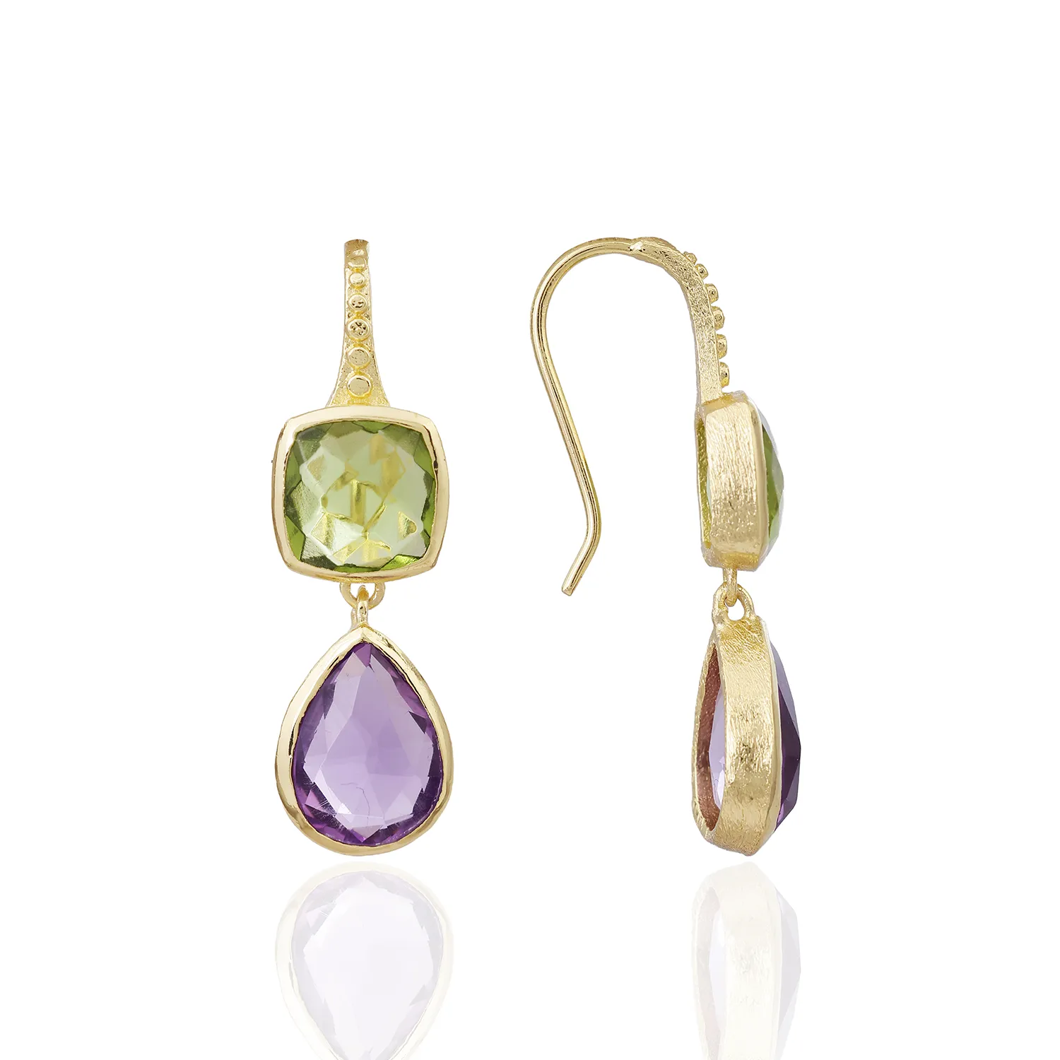 Charis Double Gemstone Earrings Peridot & Amethyst sold by Azuni London