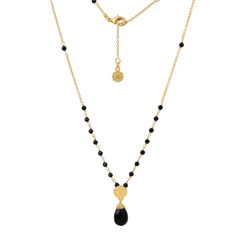 Classic Athena Gemstone Rosary Chain Necklace Black Onyx made by Azuni London