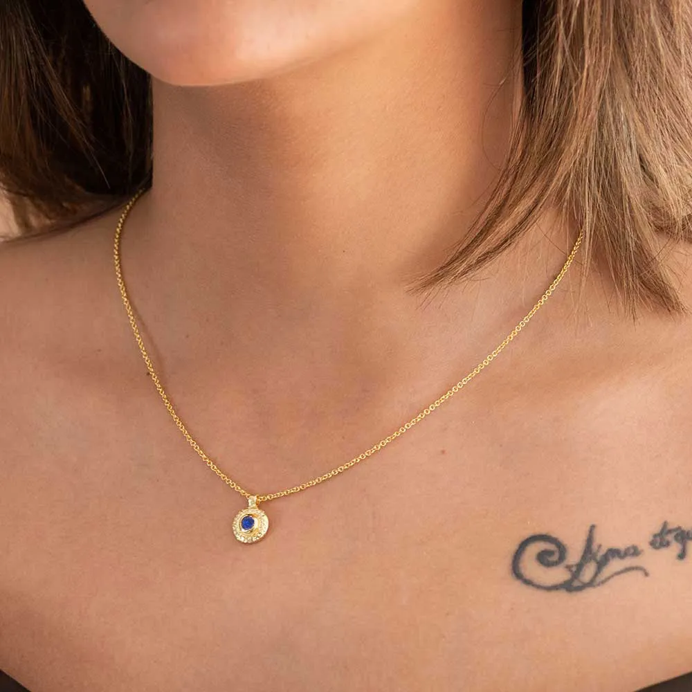 Luna Single Disc Pendant Necklace Garnet sold by Azuni London product image thumbnail 3