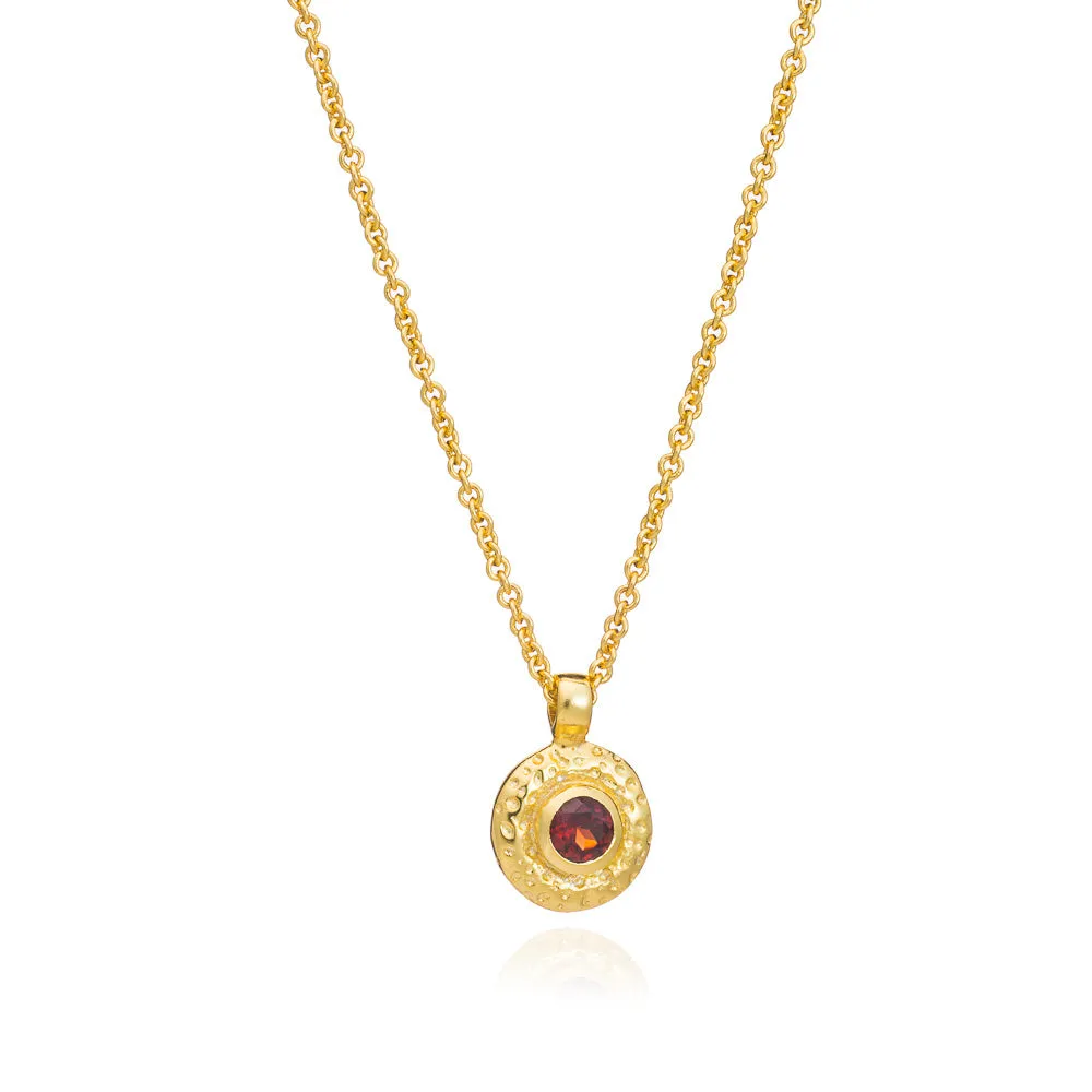 Luna Single Disc Pendant Necklace Garnet sold by Azuni London