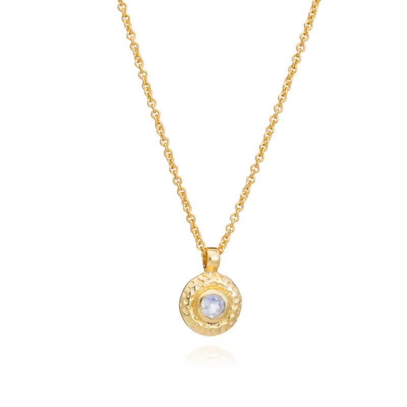 Luna Single Disc Pendant Necklace Blue Topaz made by Azuni London