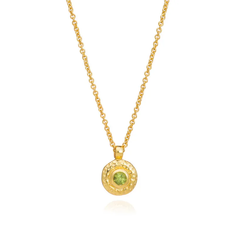 Luna Single Disc Pendant Necklace Peridot made by Azuni London