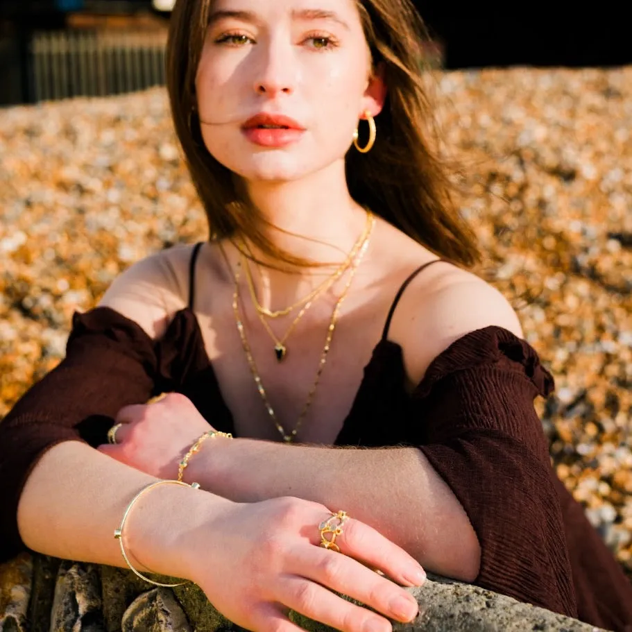 Thalia Three Stone Stacking Bangle Peach Moonstone sold by Azuni London product image thumbnail 3