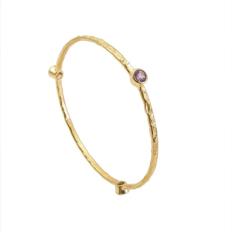 Thalia Three Stone Stacking Bangle Amethyst sold by Azuni London