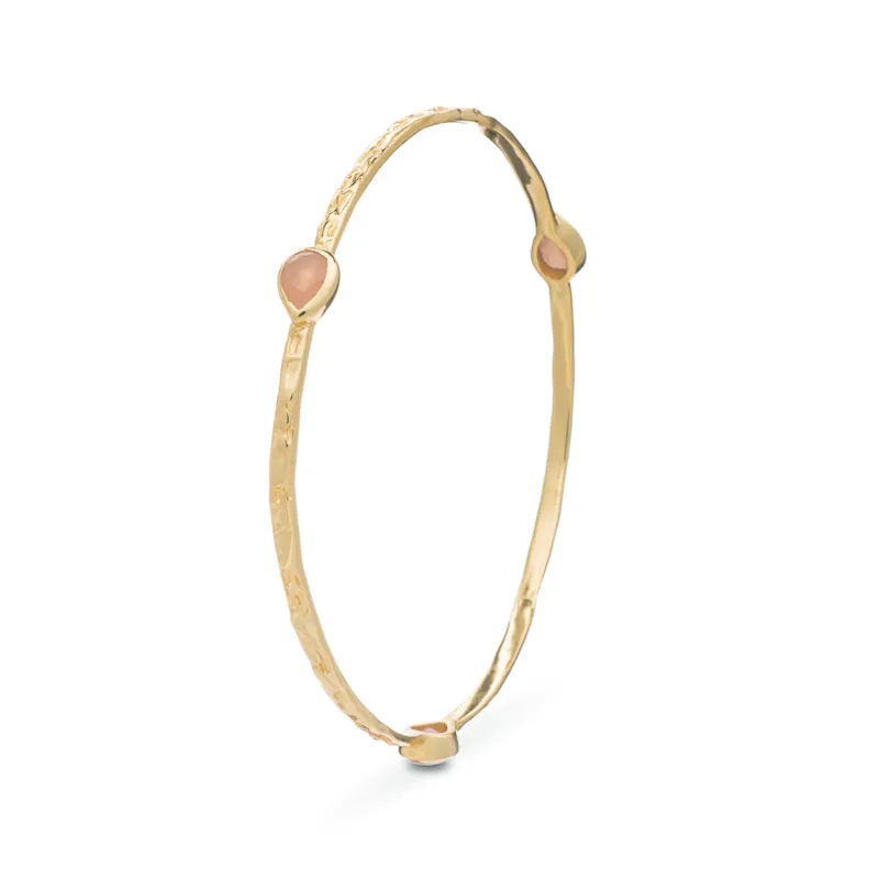 Simi Three Stone Stacking Bangle: Gold Peach Moonstone sold by Azuni London