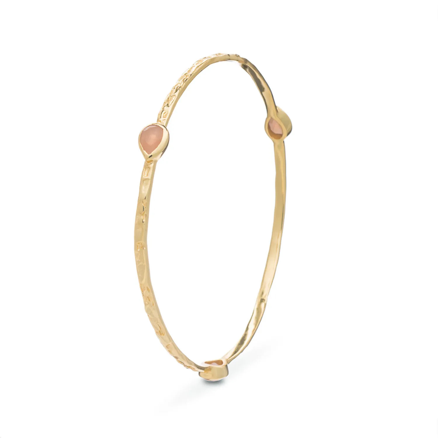 Simi Three Stone Stacking Bangle: Gold Peach Moonstone sold by Azuni London