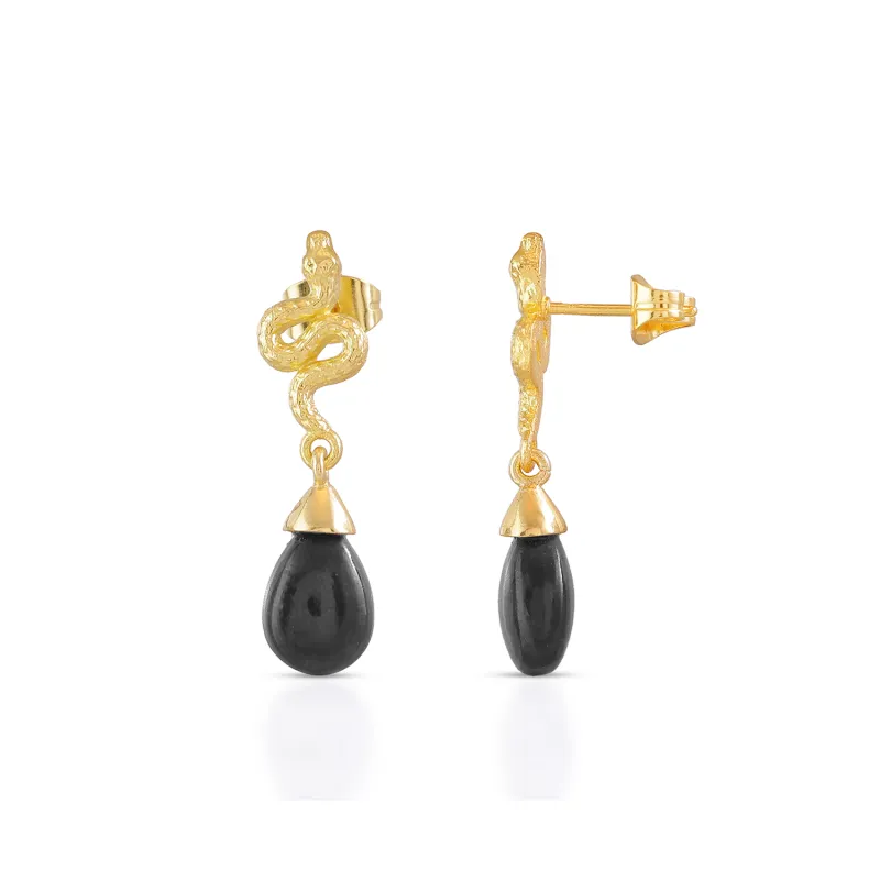 [PRE-ORDER] Medusa Small Gemstone Drop Earrings Black Onyx sold by Azuni London