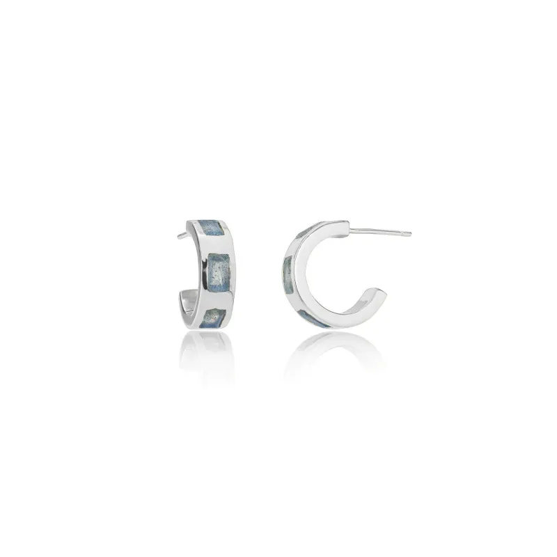 Cora Chunky Huggie Hoops Silver Labradorite made by Azuni London