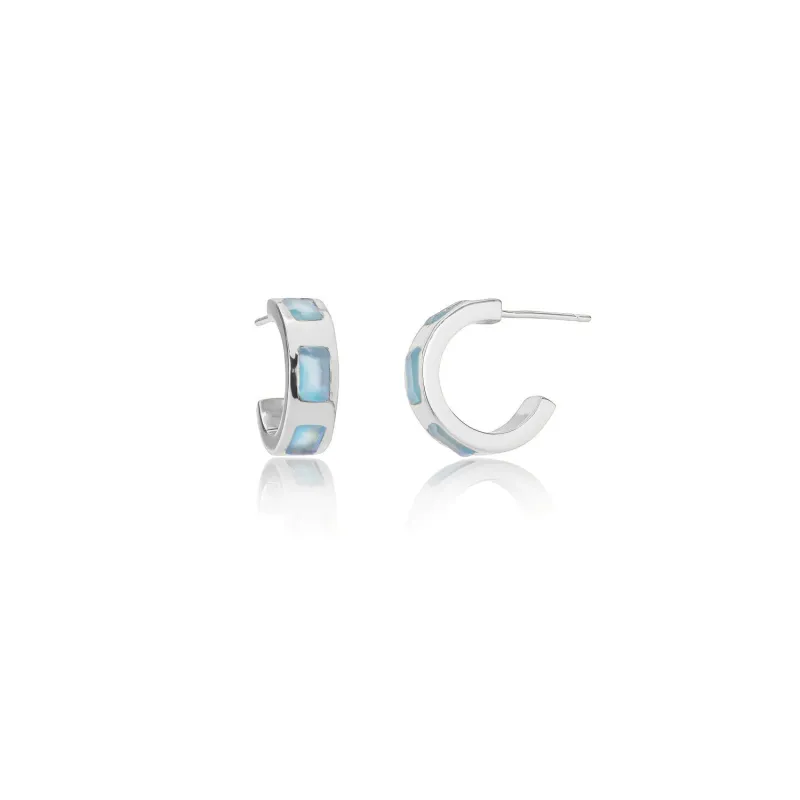 Cora Chunky Huggie Hoops Silver Pariba Onyx made by Azuni London