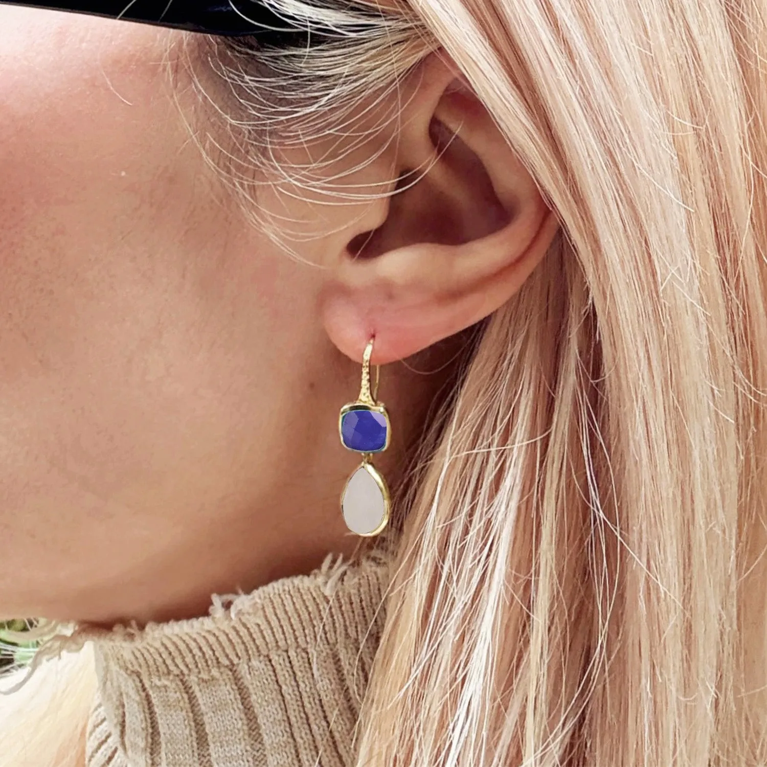 Charis Double Gemstone Earrings Blue Jade & Moonstone sold by Azuni London product image thumbnail 2