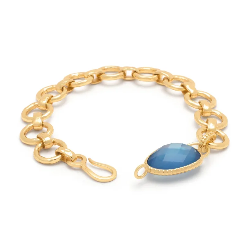 Odyssey Chunky Chain Bracelet with Irregular Doublet Gemstone: Mother of Pearl with Tanzanite made by Azuni London