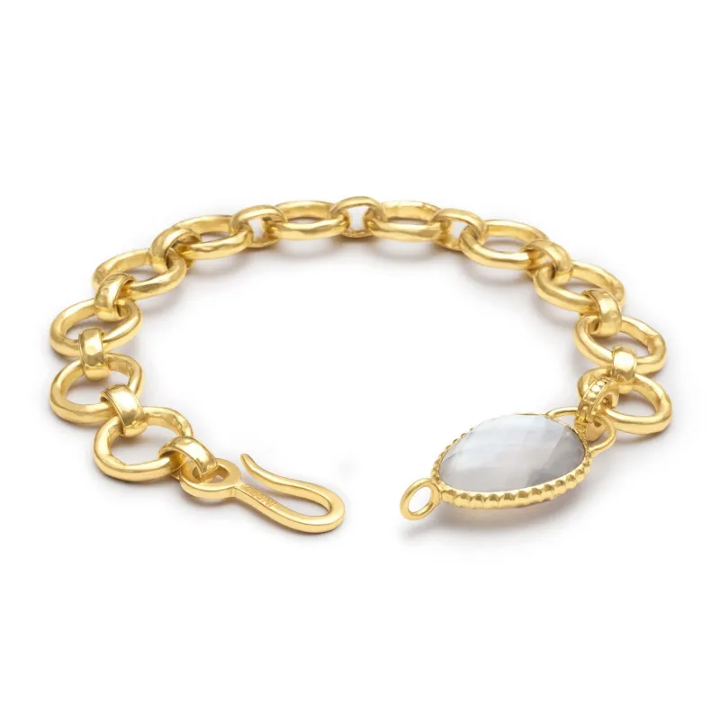 Odyssey Chunky Chain Bracelet with Irregular Doublet Gemstone: Mother of Pearl with Crystal made by Azuni London