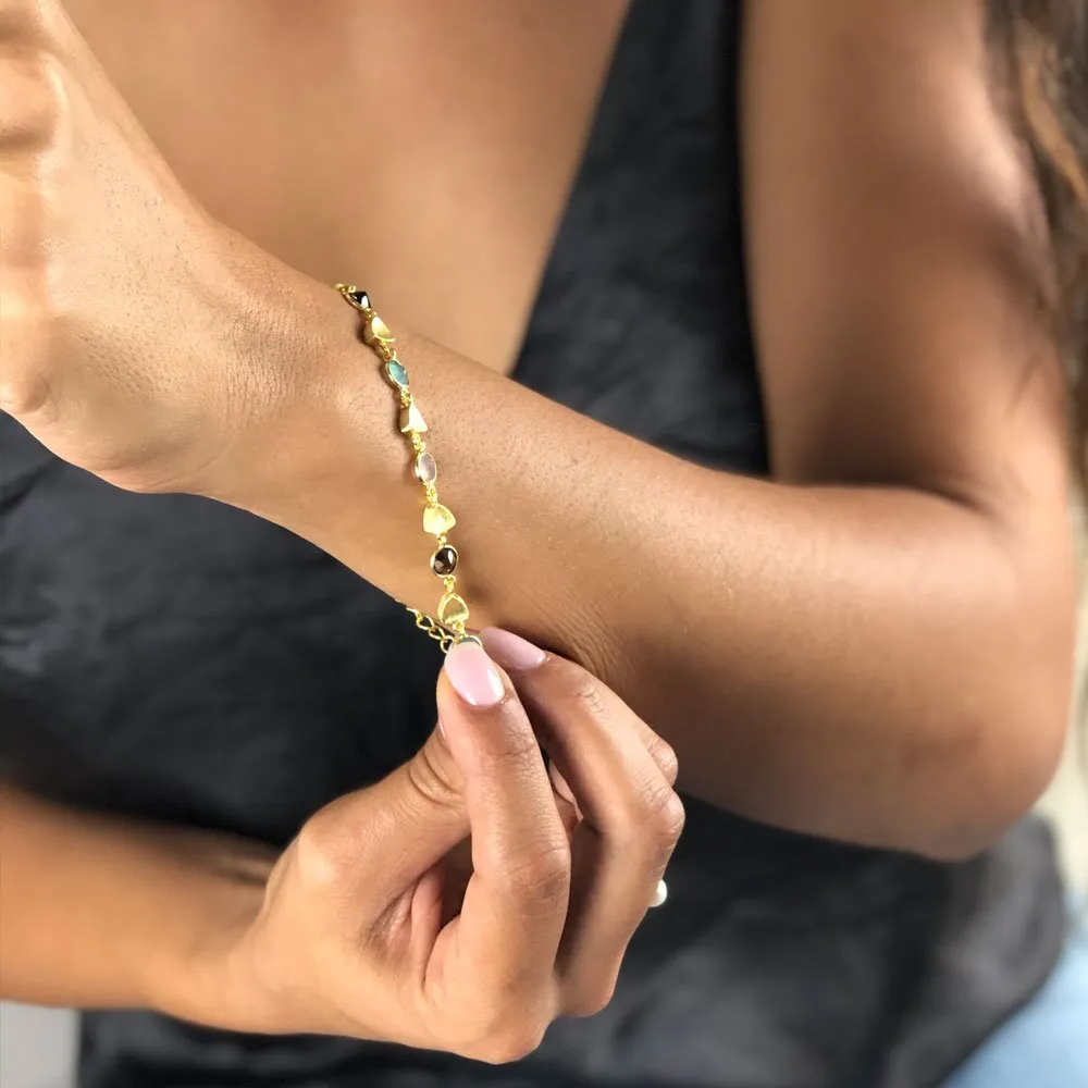 Gold Sara Mixed Gemstone Bracelet: Peach Moonstone, Labradorite & Moonstone sold by Azuni London product image thumbnail 2