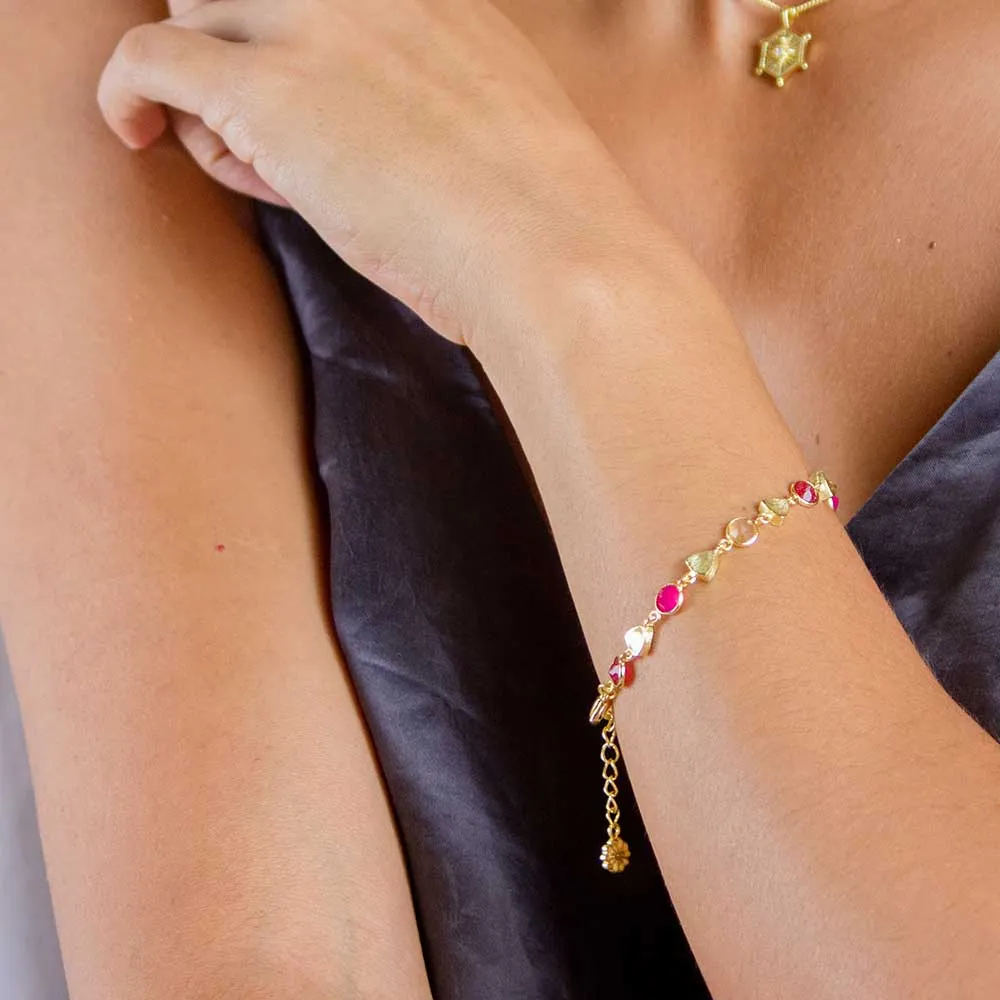 Gold Sara Mixed Gemstone Bracelet: Peach Moonstone, Labradorite & Moonstone sold by Azuni London product image thumbnail 3