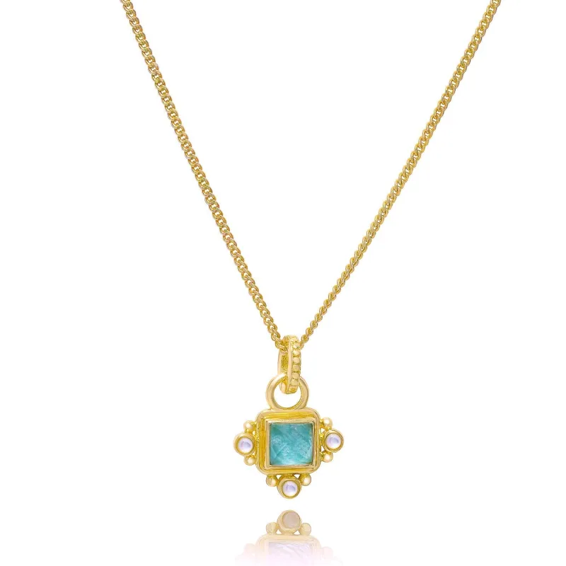 Helena Four Stone Gold Pendant Necklace: Amazonite with Crystal made by Azuni London