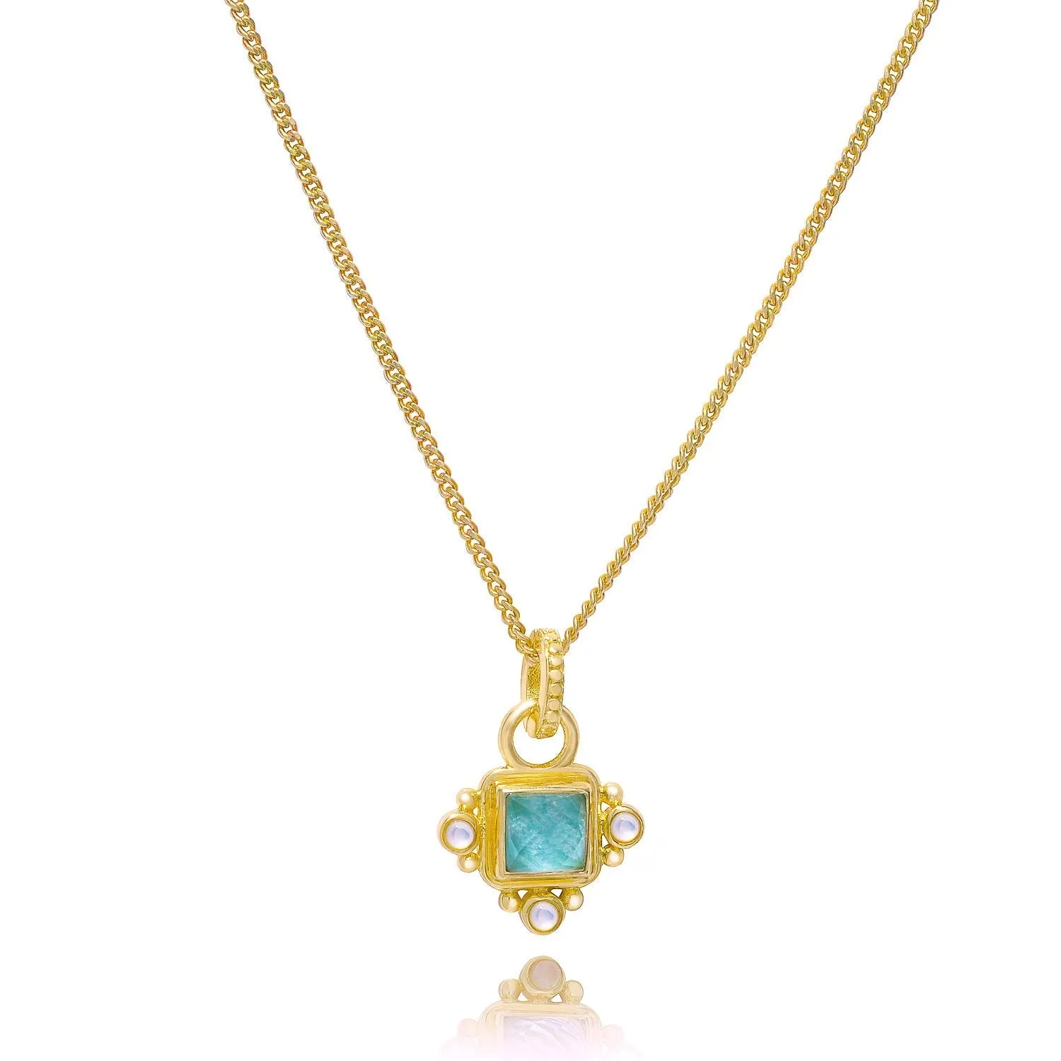 Helena Four Stone Gold Pendant Necklace: Amazonite with Crystal sold by Azuni London