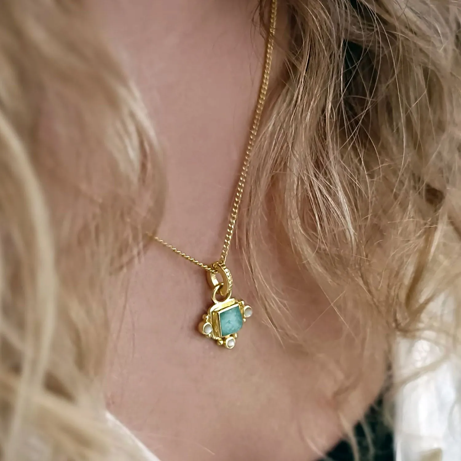 Helena Four Stone Gold Pendant Necklace: Amazonite with Crystal sold by Azuni London product image thumbnail 2