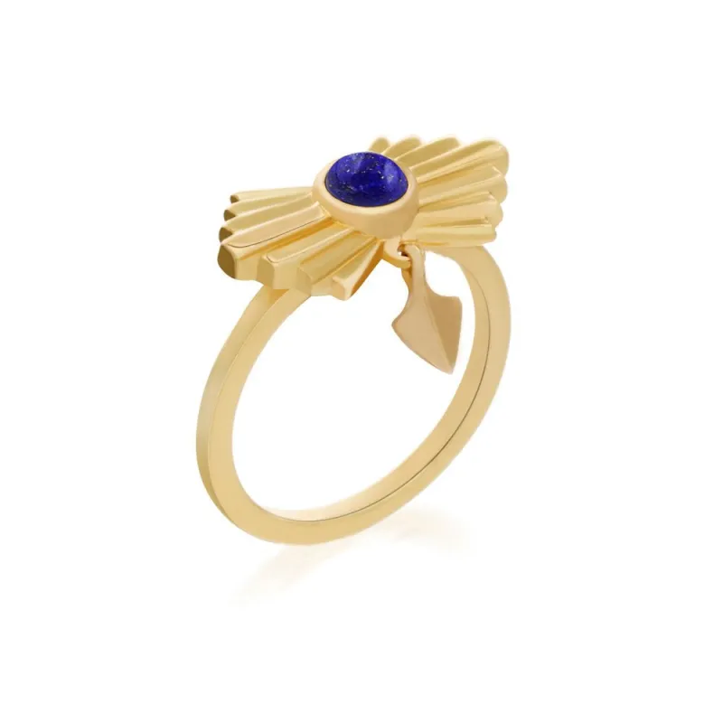 Azteca Gold Vermeil Ring with Lapis Stone made by Azuni London