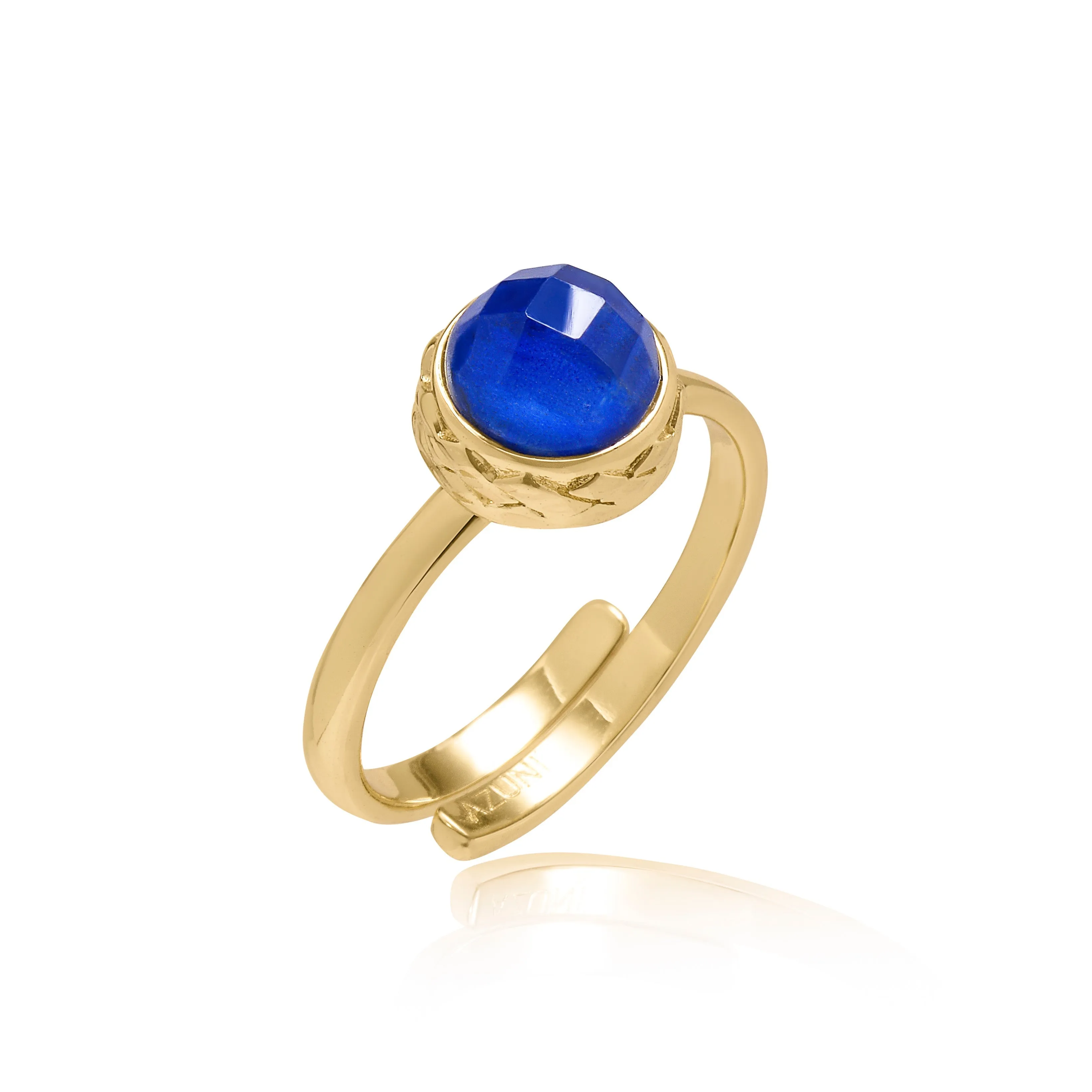 Apollo Gold Gemstone Doublet Ring: Lapis with crystal sold by Azuni London