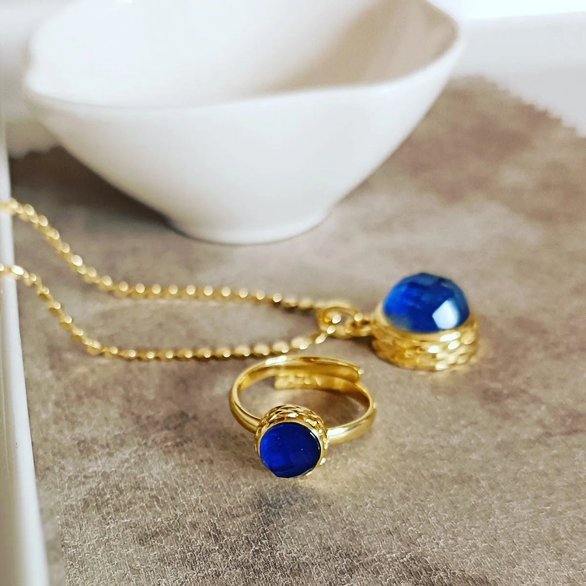 Apollo Gold Gemstone Doublet Ring: Lapis with crystal sold by Azuni London product image thumbnail 3