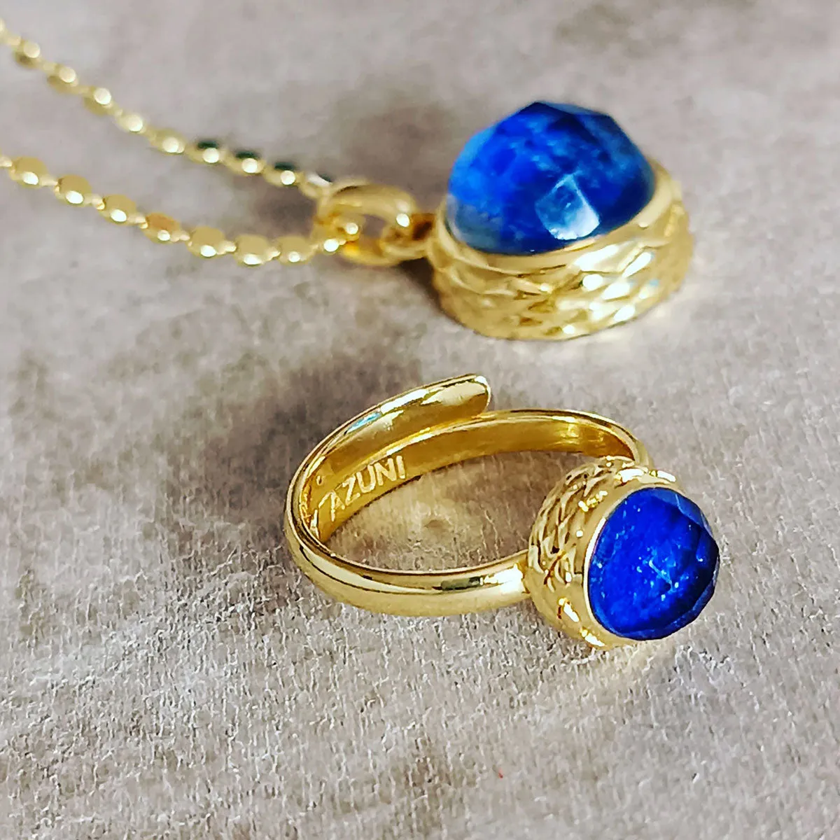 Apollo Gold Gemstone Doublet Ring: Lapis with crystal sold by Azuni London product image thumbnail 2