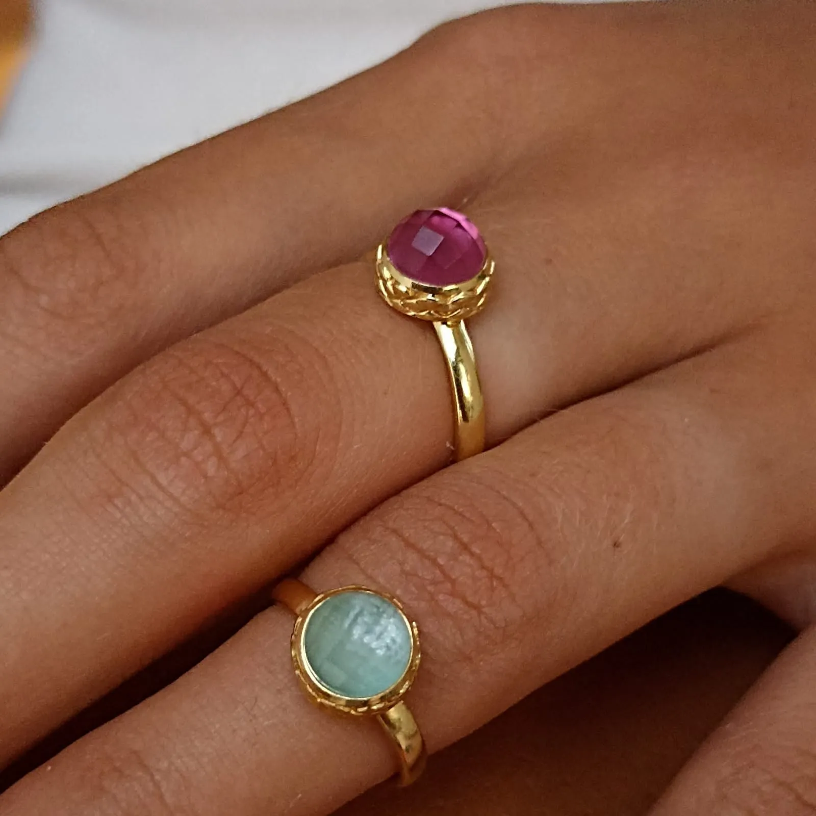 Apollo Gold Gemstone Doublet Ring: Mother of Pearl with Crystal sold by Azuni London product image thumbnail 4