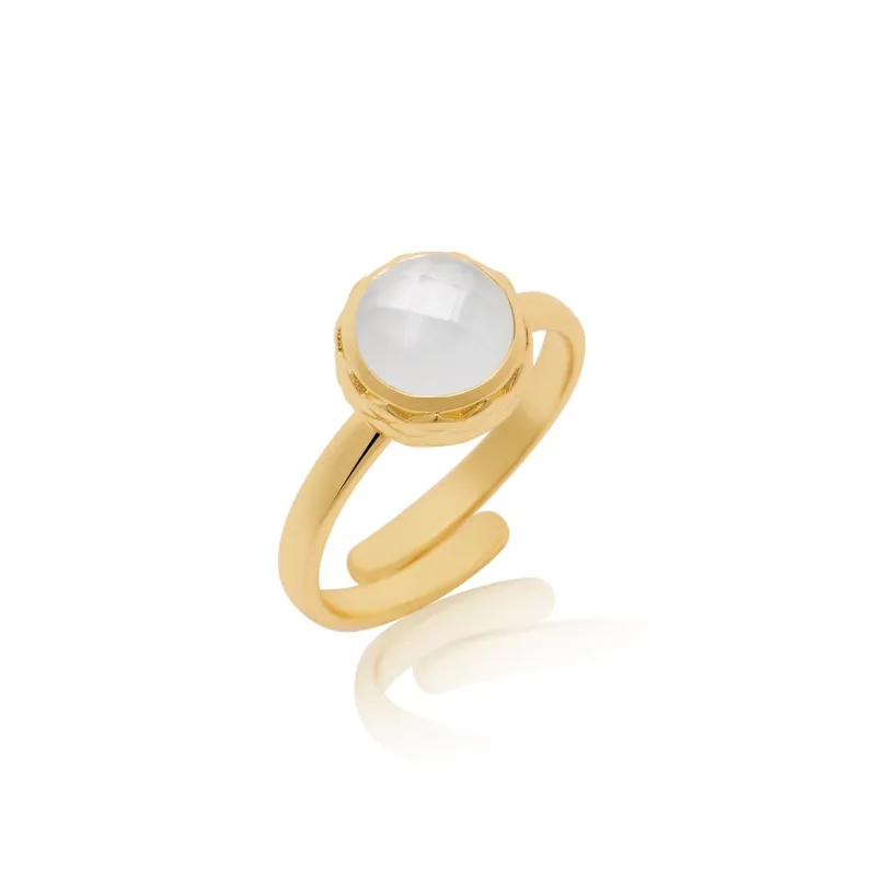 Apollo Gold Gemstone Doublet Ring: Mother of Pearl with Crystal made by Azuni London