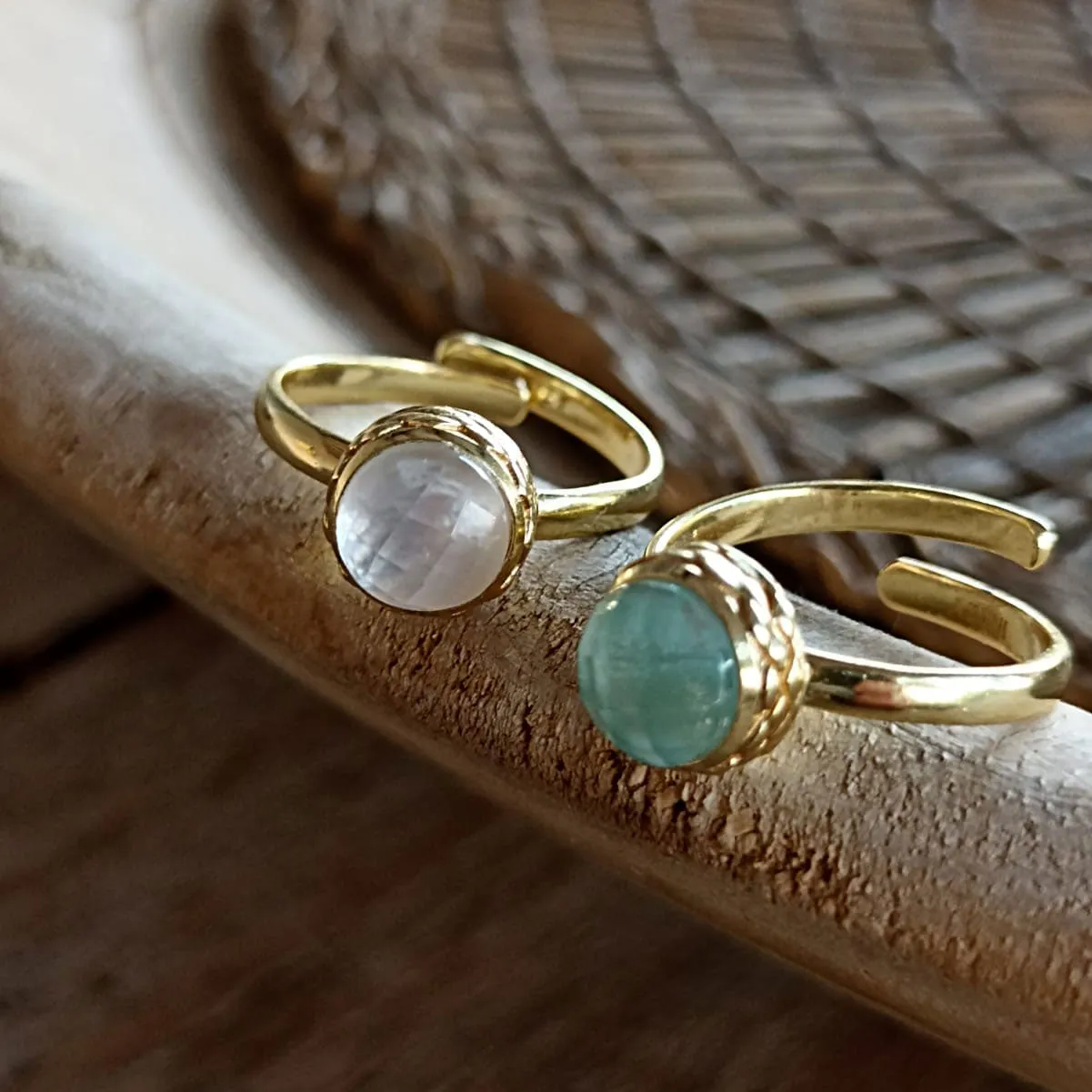 Apollo Gold Gemstone Doublet Ring: Mother of Pearl with Crystal sold by Azuni London product image thumbnail 3