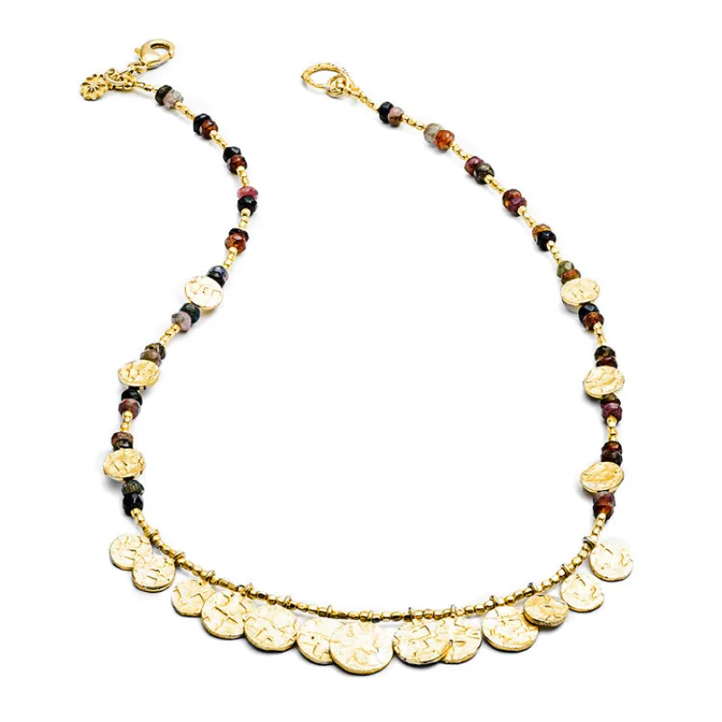 Cleo Coin Necklace: Tourmaline made by Azuni London