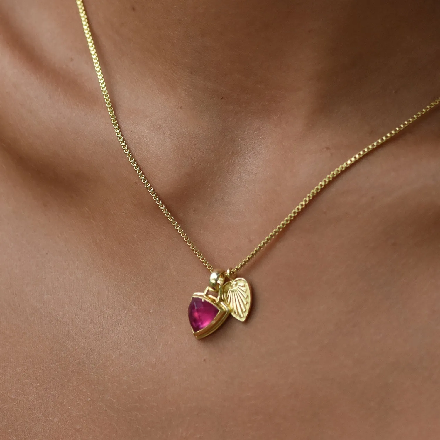 Trillion Doublet Pendant Necklace with Palm Leaf: Pyrite with Rhodolite Quartz sold by Azuni London product image thumbnail 2