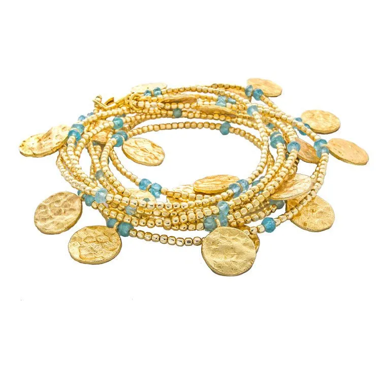 Cleo Long Coin Wrap Necklace: Apatite sold by Azuni London