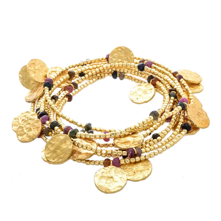 Cleo Long Coin Wrap Necklace: Tourmaline sold by Azuni London