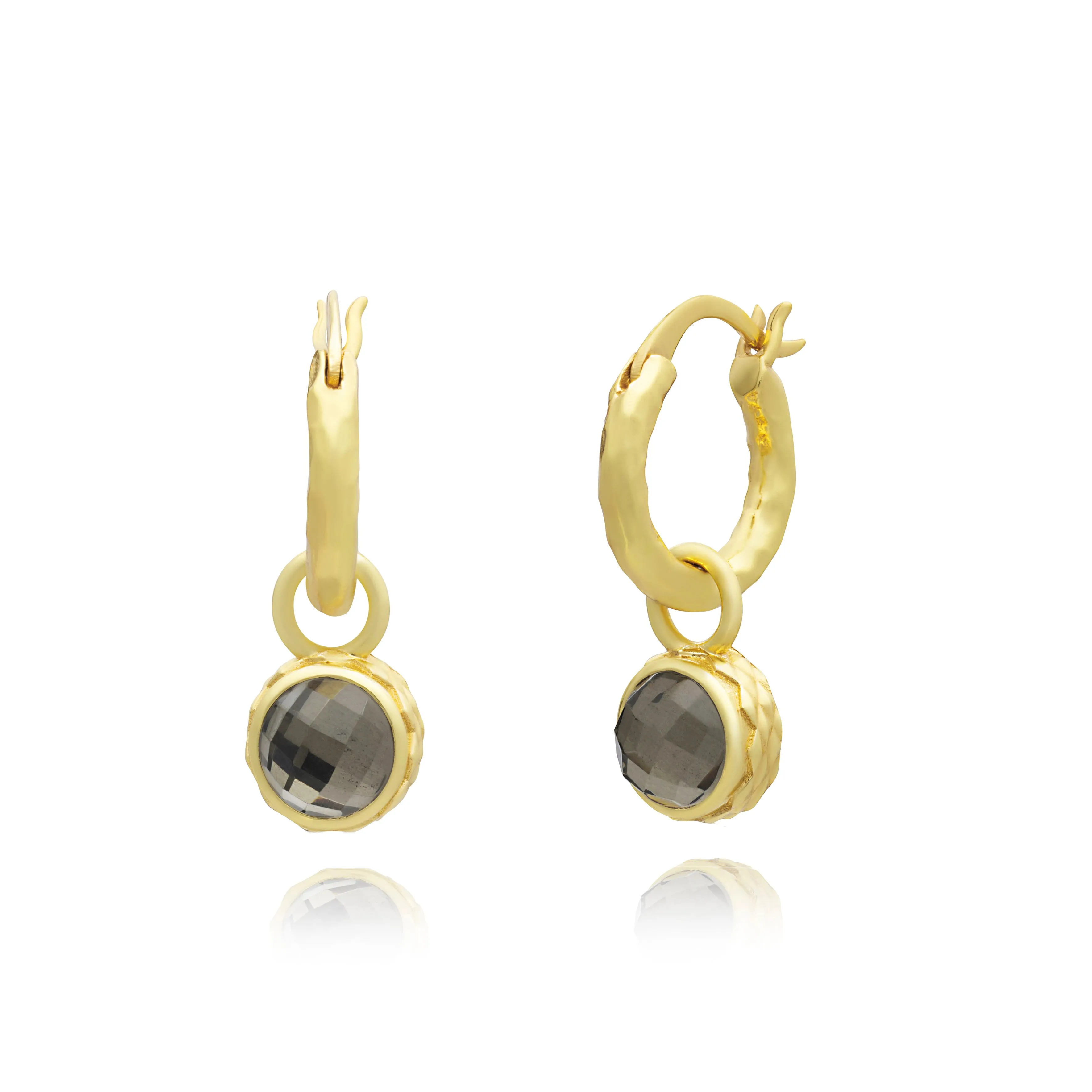 Apollo Gold Hoop & Gemstone Charm Earrings Pyrite with Tanzanite sold by Azuni London