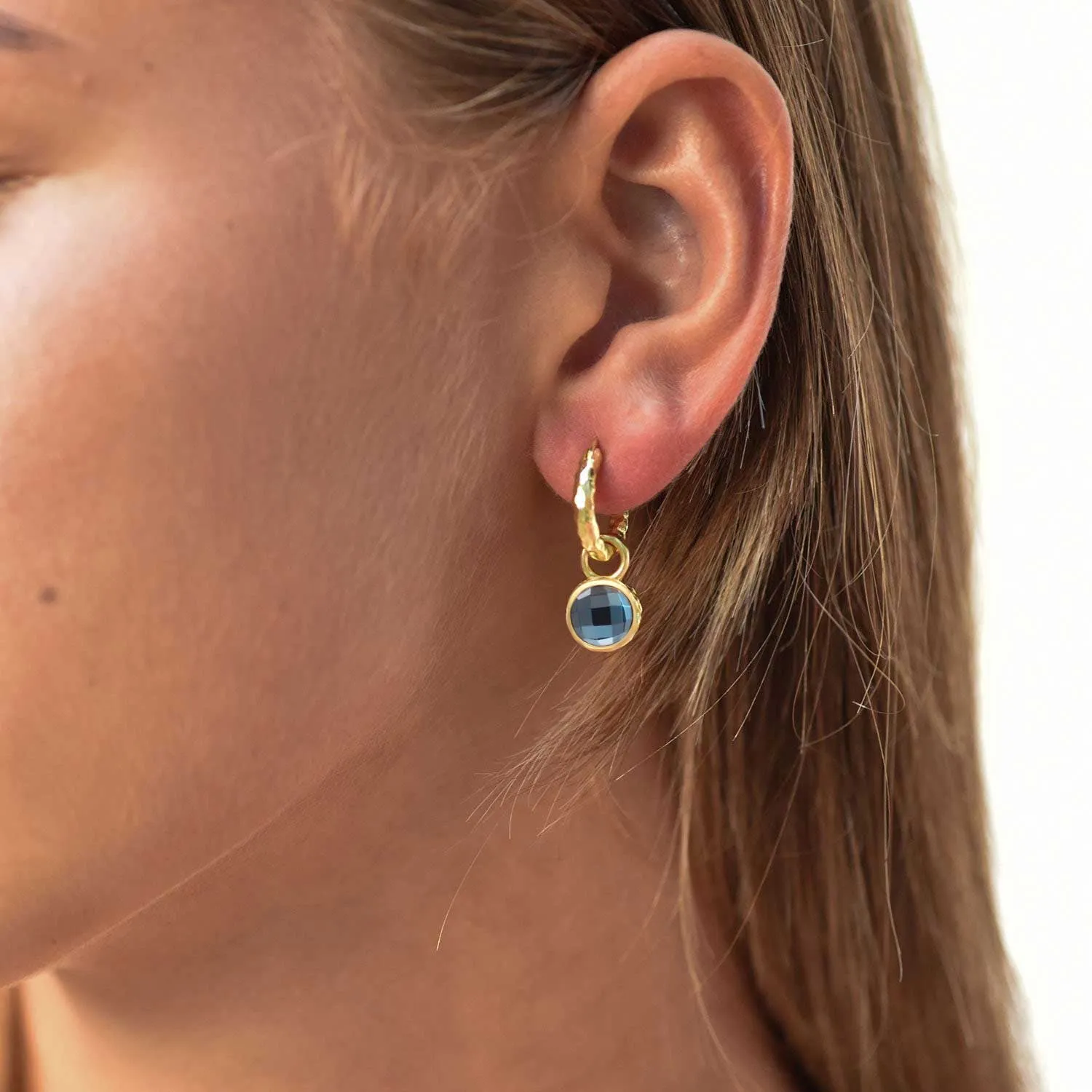 Apollo Gold Hoop & Gemstone Charm Earrings Pyrite with Tanzanite sold by Azuni London product image thumbnail 2
