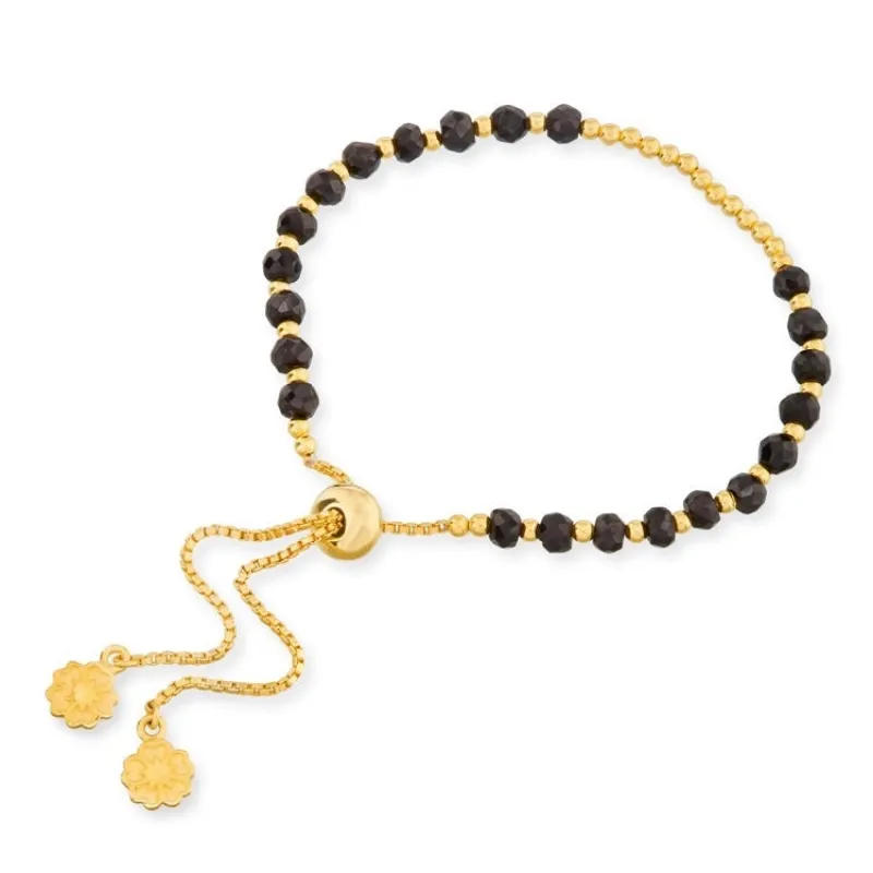 Athena Gem Beaded Adjustable Slider Bracelet Black Onyx made by Azuni London
