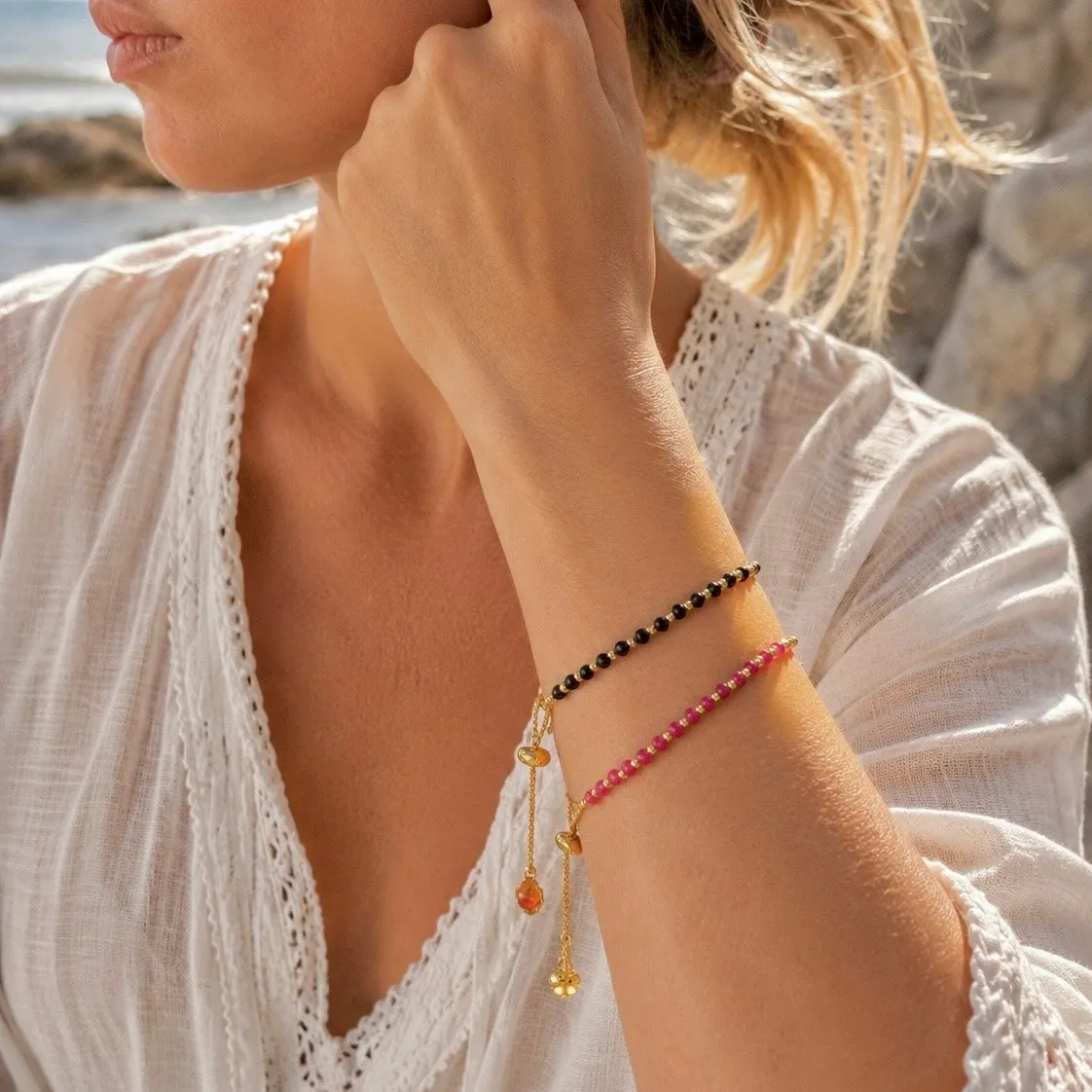 Athena Gem Beaded Adjustable Slider Bracelet Black Onyx sold by Azuni London product image thumbnail 3