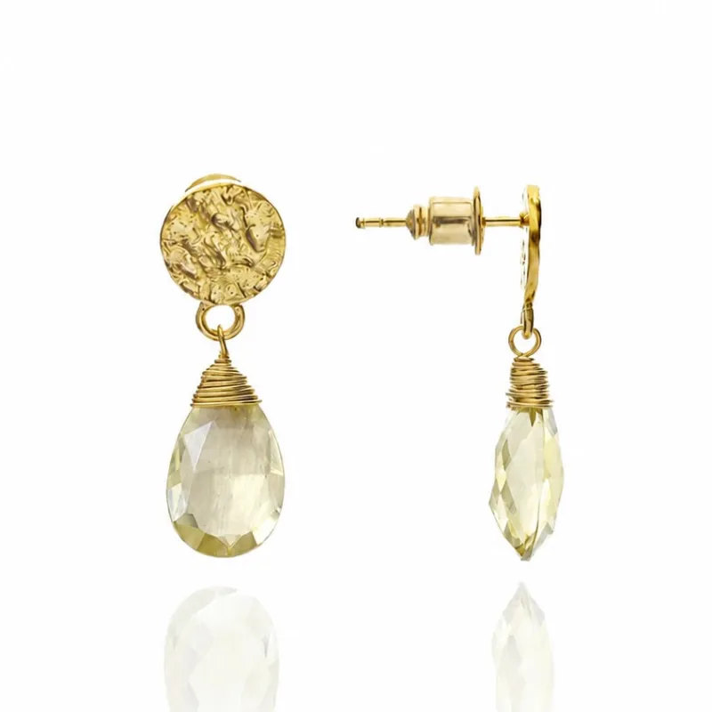 Athena Large Drop Earrings: Lemon Quartz made by Azuni London